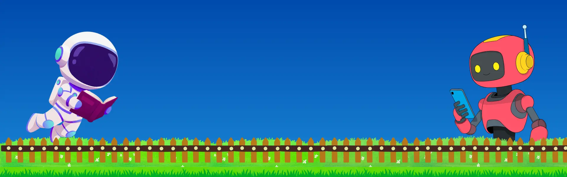 خلفية تعليمية لمتجر AndeeStore تحتوي على رسوم روبوتات مبتكرة للأطفال.