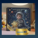 كتاب إلكتروني تعليمي للأطفال بعنوان مغامرة رائد الفضاء الصغير ونجمة النوم معروض في غرفة ألعاب